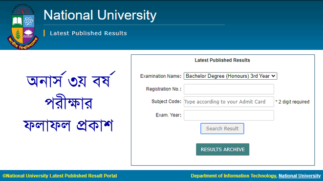 Honours 3rd Year Result 2024